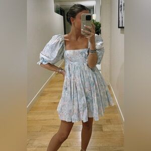 Baby blue & baby pink mini dress with puffy short sleeves